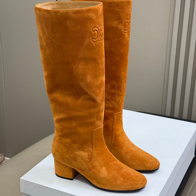 CELINE 26S HIGH-TOP BOOTS IN ORANGE BROWN SUEDE