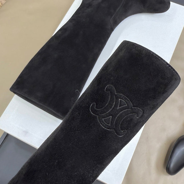 CELINE 26S HIGH-TOP BOOTS IN BLACK SUEDE