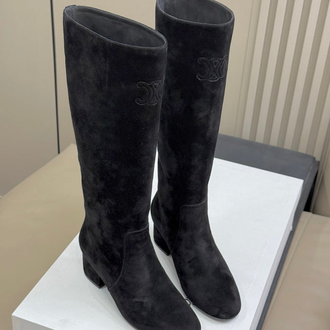 CELINE 26S HIGH-TOP BOOTS IN BLACK SUEDE