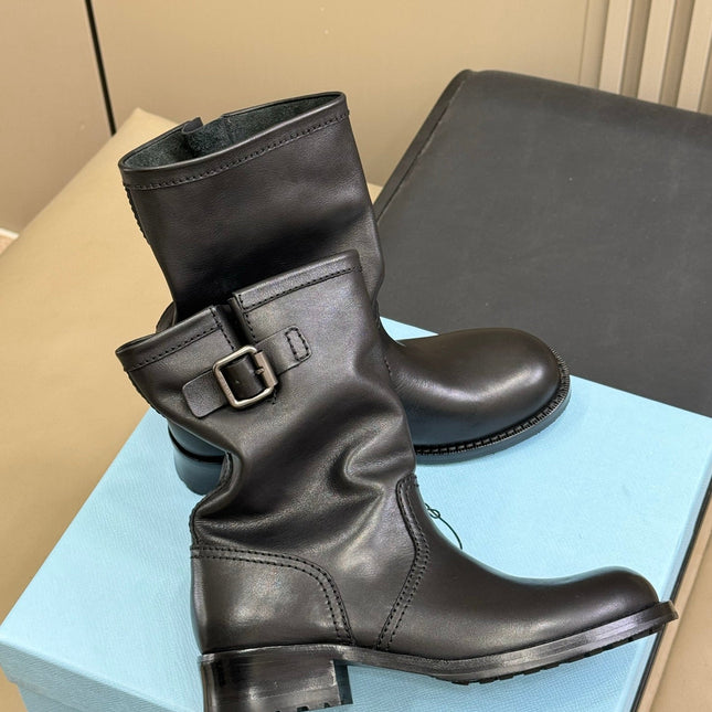 PRADA 25S ANKLE BOOTS IN DARK BLACK BROWN CALFSKIN
