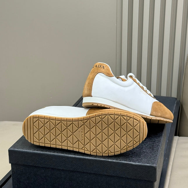 PRADA 25S SNEAKER IN WHITE MIX CAMEL BROWN SUEDE STYLE 4