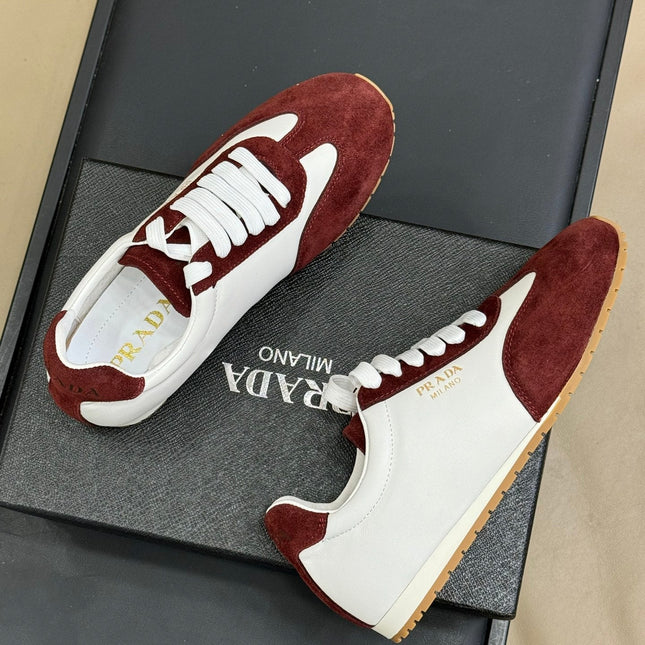 PRADA 25S SNEAKER IN WHITE MIX DARK RED SUEDE STYLE 3