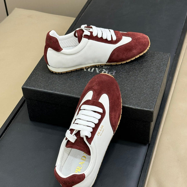 PRADA 25S SNEAKER IN WHITE MIX DARK RED SUEDE STYLE 3