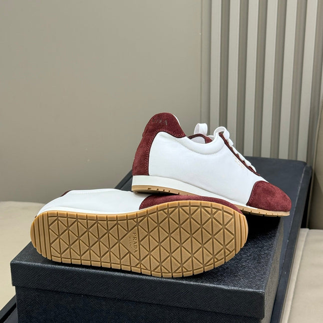 PRADA 25S SNEAKER IN WHITE MIX DARK RED SUEDE STYLE 3
