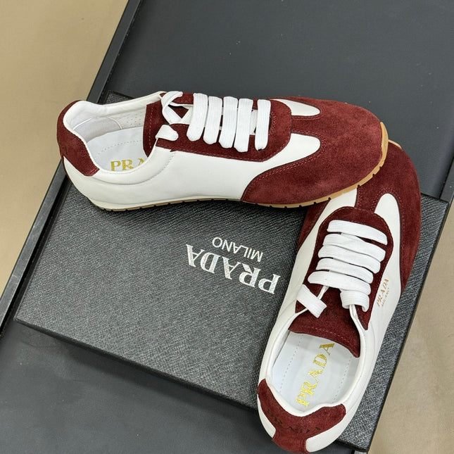 PRADA 25S SNEAKER IN WHITE MIX DARK RED SUEDE STYLE 3