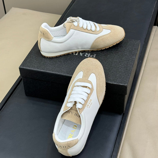 PRADA 25S SNEAKER IN WHITE MIX DARK BEIGE SUEDE STYLE 2