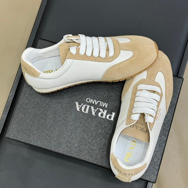PRADA 25S SNEAKER IN WHITE MIX DARK BEIGE SUEDE STYLE 2