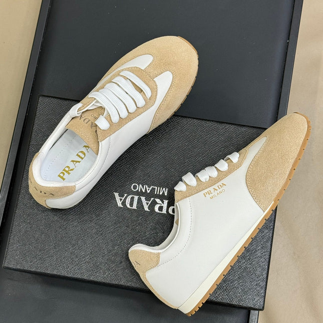 PRADA 25S SNEAKER IN WHITE MIX DARK BEIGE SUEDE STYLE 2