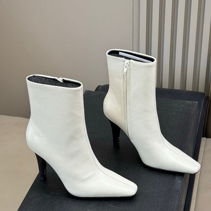 YSL 26S HEELED BOOTS IN WHITE CALFSKIN