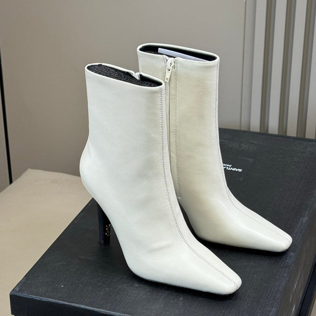 YSL 26S HEELED BOOTS IN WHITE CALFSKIN