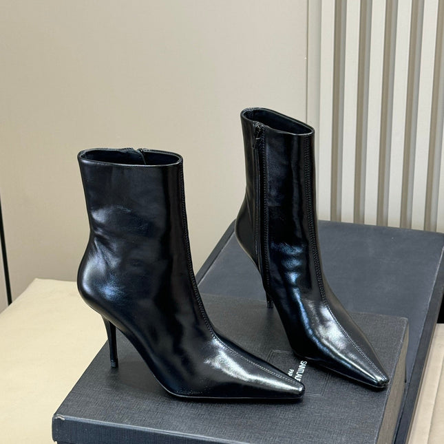 YSL 26S ZIPPERED HEELED BOOTS IN BLACK SHINY CALFSKIN