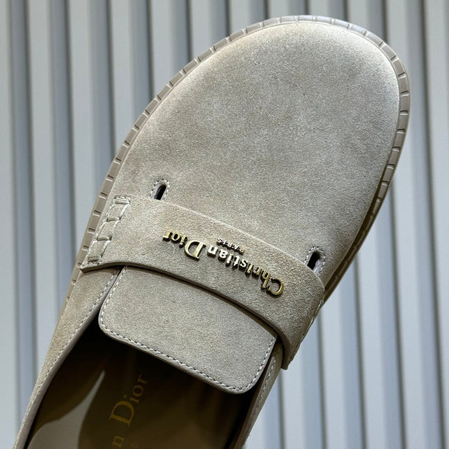 DIOR 26S BOY MULE IN DARK BEIGE SUEDE GOLD HARDWARE