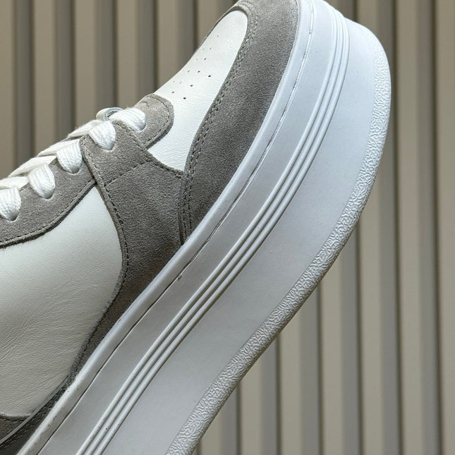 CELINE 26S WEDGE SNEAKERS IN WHITE CALFSKIN AND GREY SUEDE