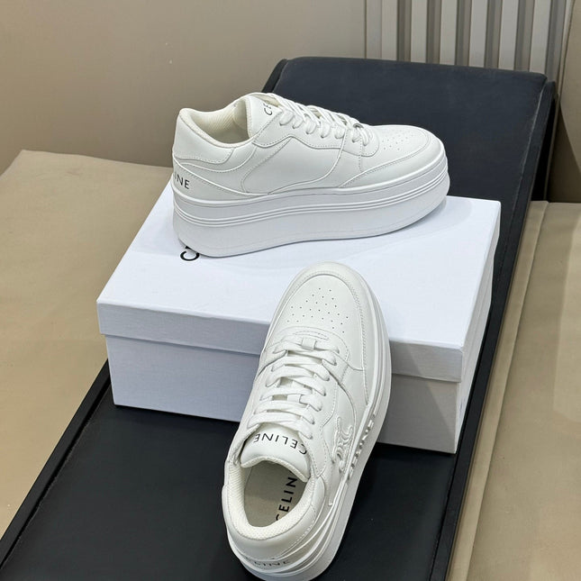 CELINE 26S WEDGE SNEAKERS IN WHITE CALFSKIN