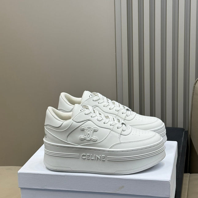 CELINE 26S WEDGE SNEAKERS IN WHITE CALFSKIN