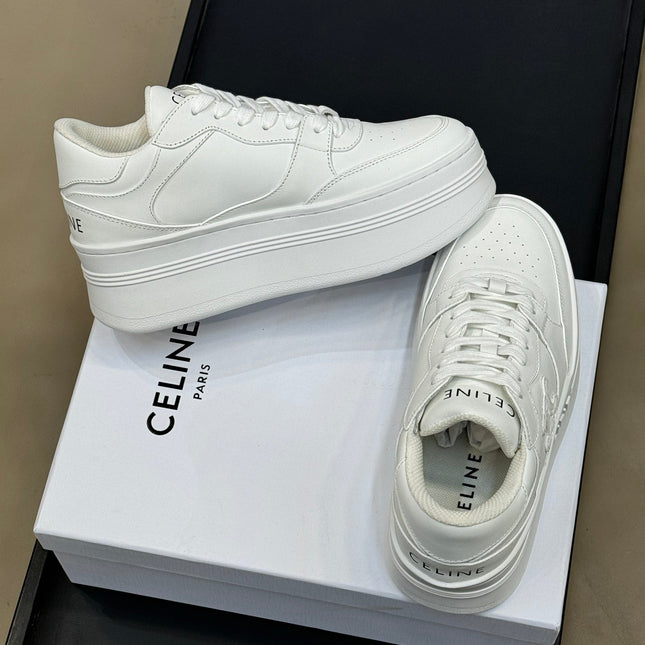 CELINE 26S WEDGE SNEAKERS IN WHITE CALFSKIN