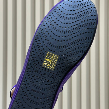 ALAIA 26S MARY JANE BALLET FLATS IN DARK PURPLE VELVET