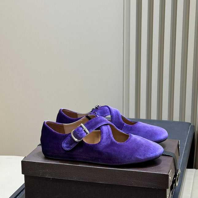 ALAIA 26S MARY JANE BALLET FLATS IN DARK PURPLE VELVET