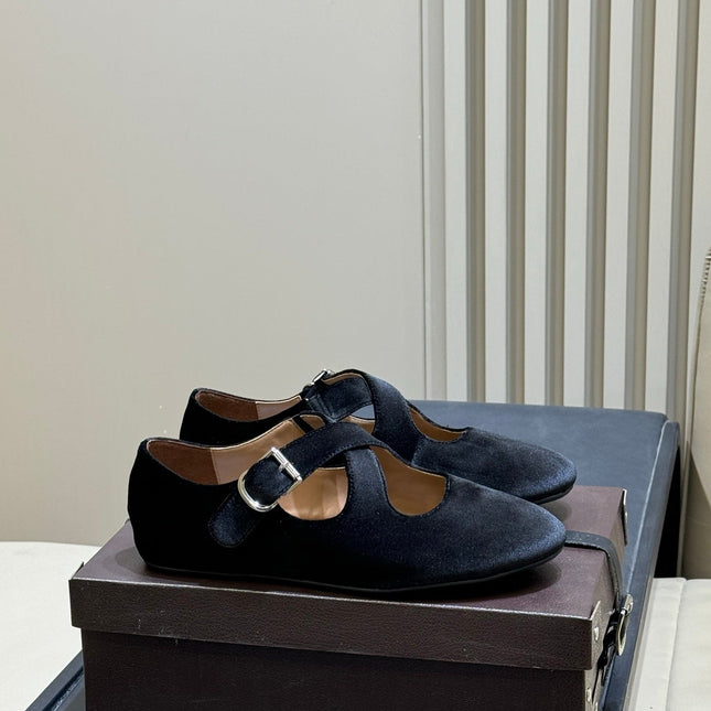 ALAIA 26S MARY JANE BALLET FLATS IN BLACK VELVET
