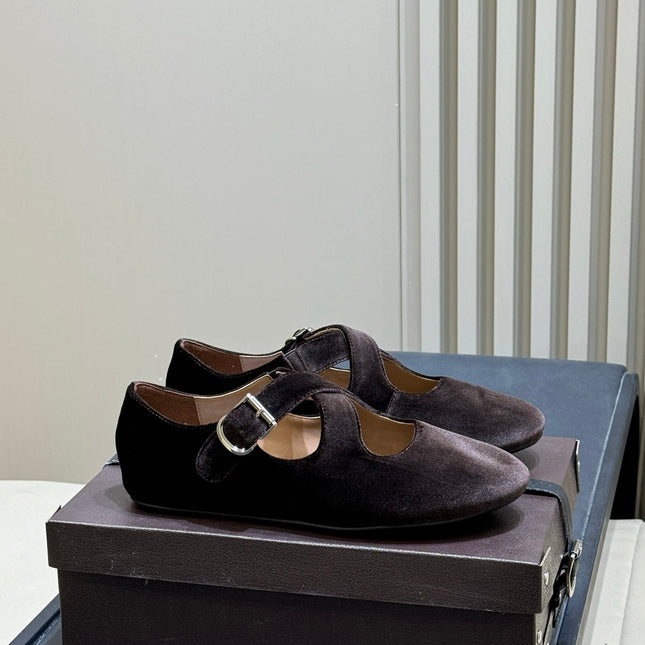ALAIA 26S MARY JANE BALLET FLATS IN DARK BROWN VELVET