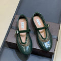 ALAIA 26S MARY JANE BALLET FLATS IN DARK GREEN MESH AND GLOSSY CALFSKIN