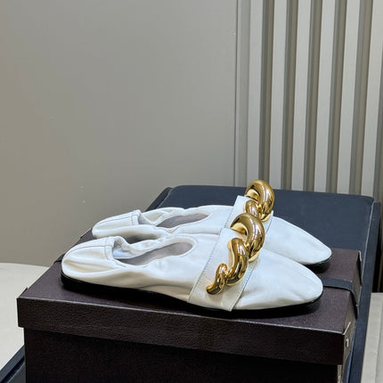 ALAIA 26S KNIT BALLET FLATS IN CREAM WHITE LAMBSKIN WITH GOLD HARDWARE