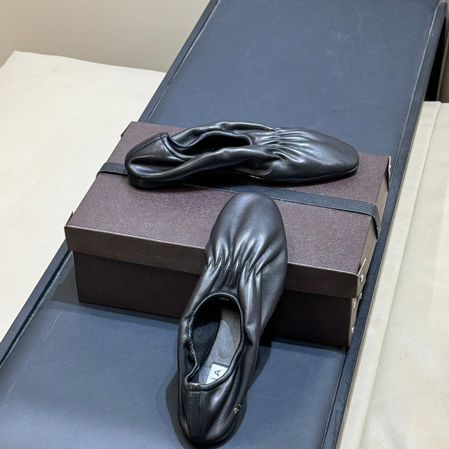 ALAIA 26S KNIT BALLET FLATS IN BLACK LAMBSKIN