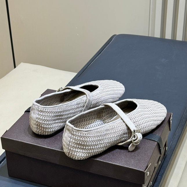 ALAIA 26S KNIT BALLET FLATS IN BEIGE SUEDE