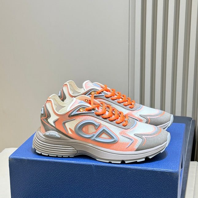 DIOR 26S B30 COUNTDOWN TECH SNEAKER IN GRAY AND ORANGE TECHNICAL FABRIC AND SUEDE