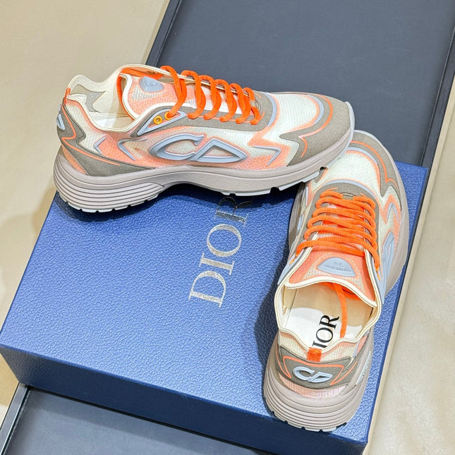 DIOR 26S B30 COUNTDOWN TECH SNEAKER IN GRAY AND ORANGE TECHNICAL FABRIC AND SUEDE