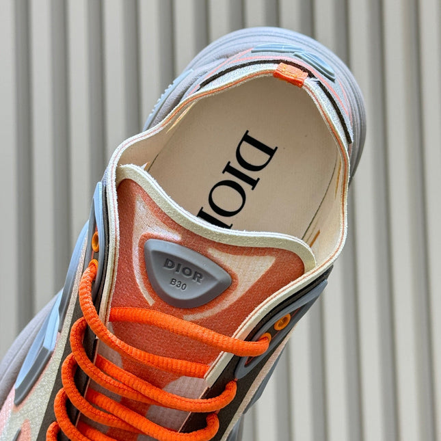 DIOR 26S B30 COUNTDOWN TECH SNEAKER IN GRAY AND ORANGE TECHNICAL FABRIC AND SUEDE
