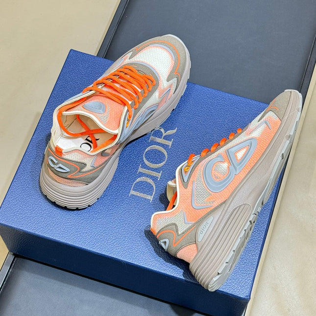 DIOR 26S B30 COUNTDOWN TECH SNEAKER IN GRAY AND ORANGE TECHNICAL FABRIC AND SUEDE