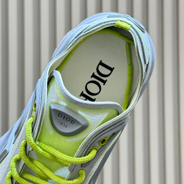 DIOR 26S B30 COUNTDOWN TECH SNEAKER IN GRAY AND GREEN TECHNICAL FABRIC AND SUEDE