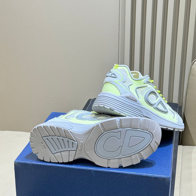 DIOR 26S B30 COUNTDOWN TECH SNEAKER IN GRAY AND GREEN TECHNICAL FABRIC AND SUEDE