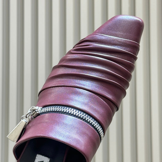 ALAIA 26S PLEATED MULES IN DARK RED LAMBSKIN