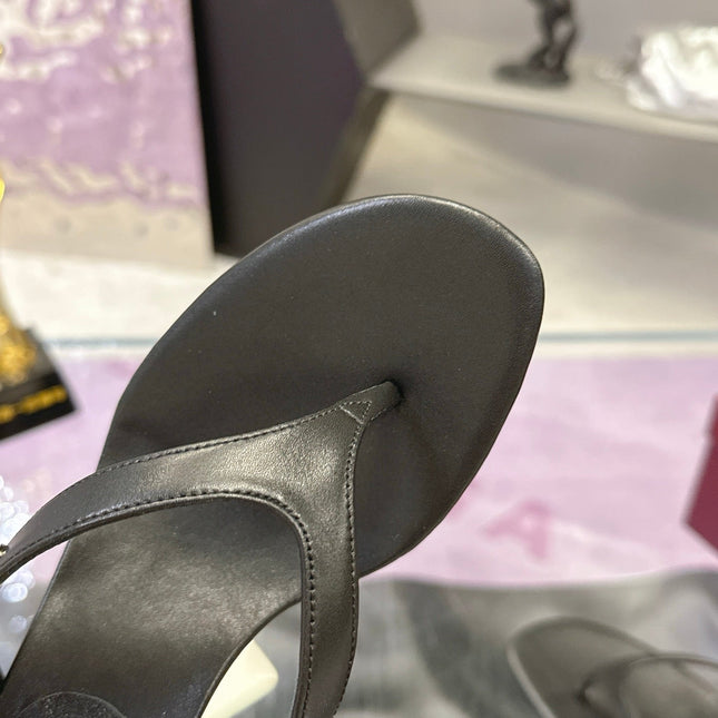 GUCCI 26S THONG KITTEN HEEL SANDALS 55MM IN BLACK CALFSKIN