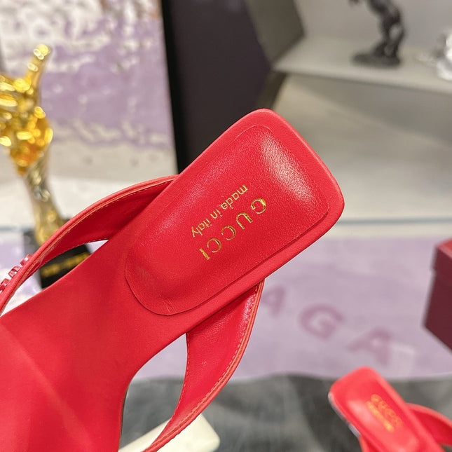 GUCCI 26S THONG KITTEN HEEL SANDALS 55MM IN DARK RED CALFSKIN