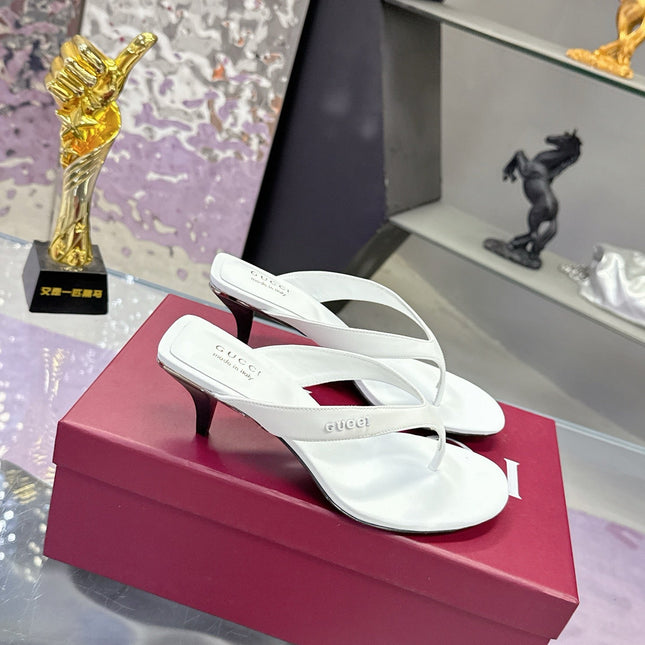 GUCCI 26S THONG KITTEN HEEL SANDALS 55MM IN WHITE CALFSKIN
