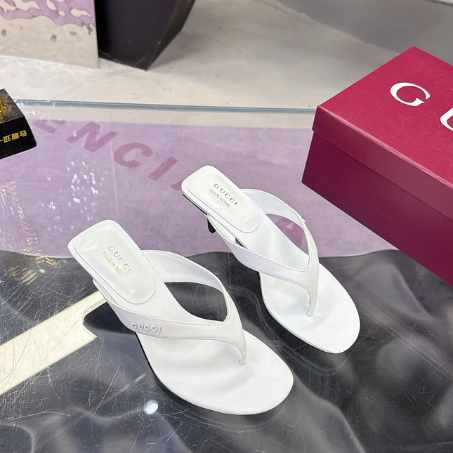 GUCCI 26S THONG KITTEN HEEL SANDALS 55MM IN WHITE CALFSKIN