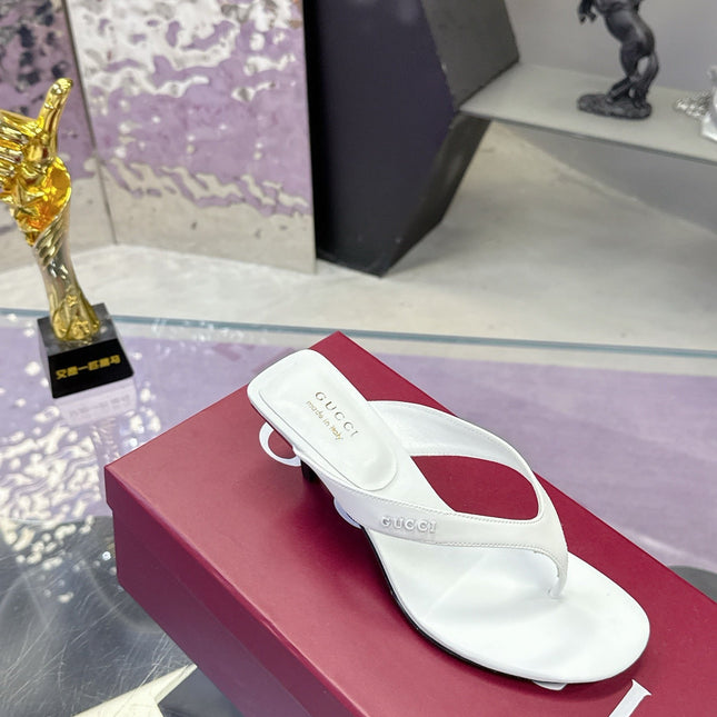GUCCI 26S THONG KITTEN HEEL SANDALS 55MM IN WHITE CALFSKIN
