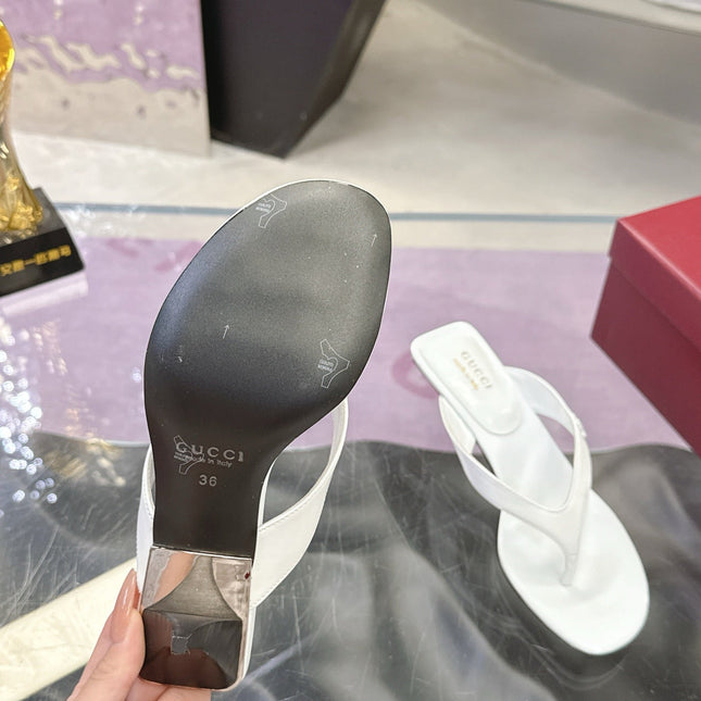 GUCCI 26S THONG KITTEN HEEL SANDALS 55MM IN WHITE CALFSKIN