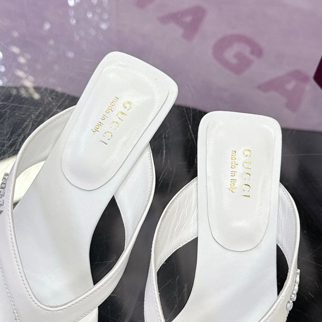 GUCCI 26S THONG KITTEN HEEL SANDALS 55MM IN WHITE CALFSKIN