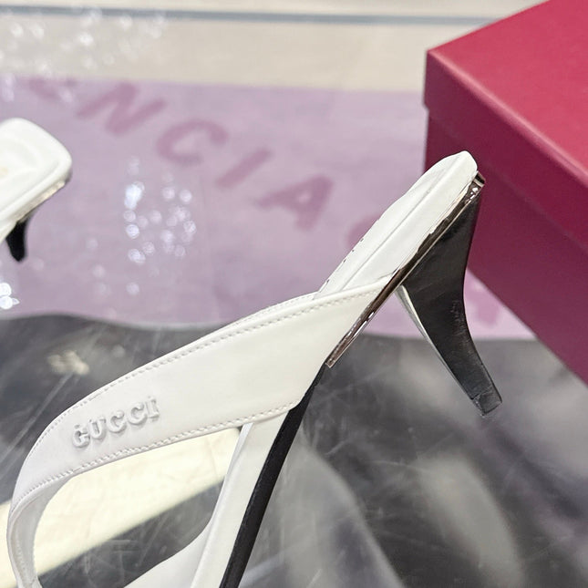 GUCCI 26S THONG KITTEN HEEL SANDALS 55MM IN WHITE CALFSKIN