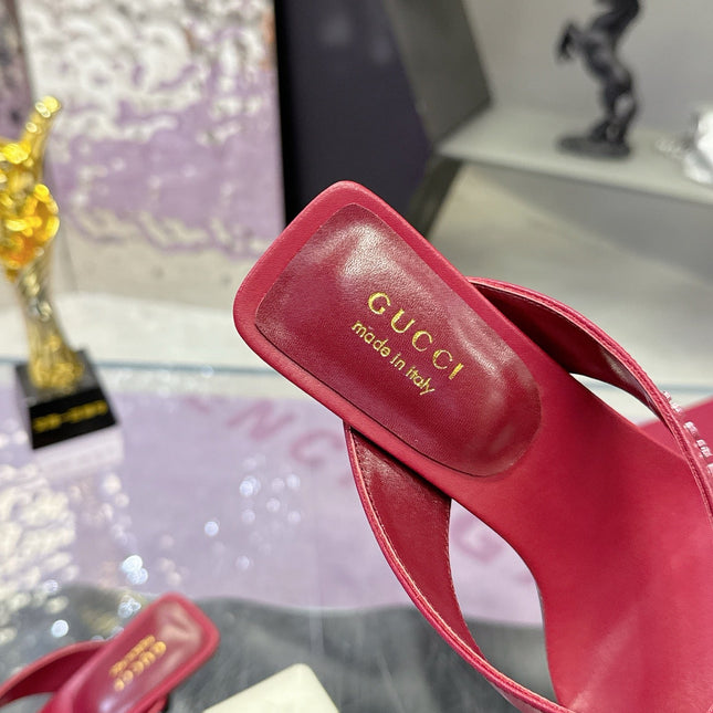 GUCCI 26S THONG KITTEN HEEL SANDALS 55MM IN BURGUNDY RED CALFSKIN