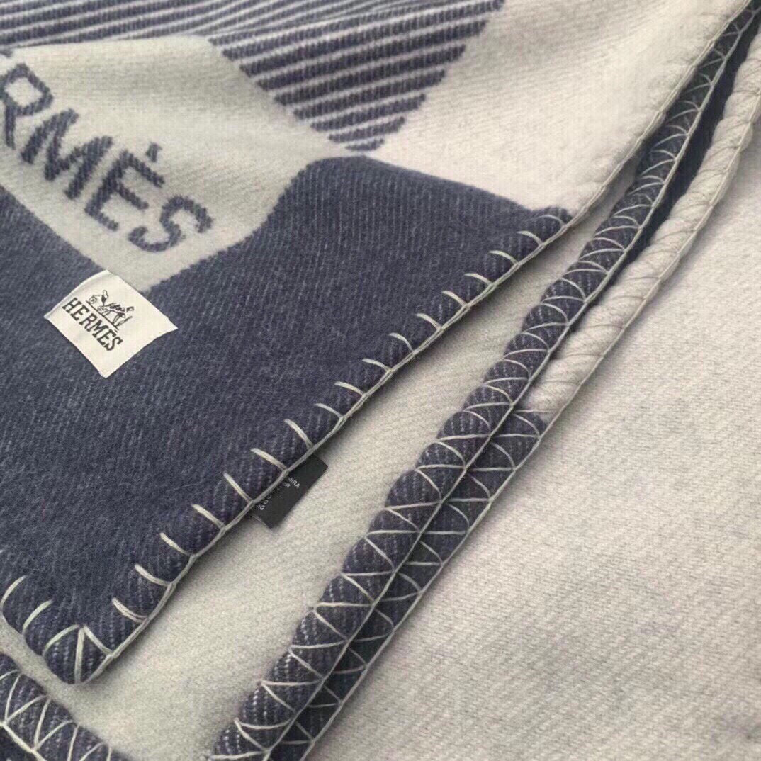 H RIVIERA BLANKET 200 CM IN NAVY BLUE WOOL AND CASHMERE 136856