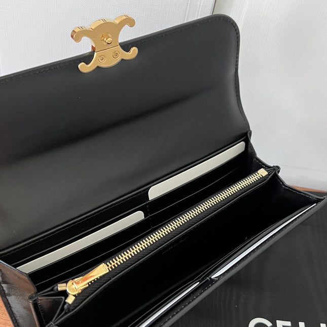 TRIOMPHE WALLET 19 IN BLACK CALFSKIN GOLD HARDWARE