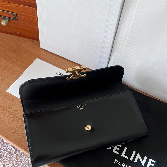 TRIOMPHE WALLET 19 IN BLACK CALFSKIN GOLD HARDWARE