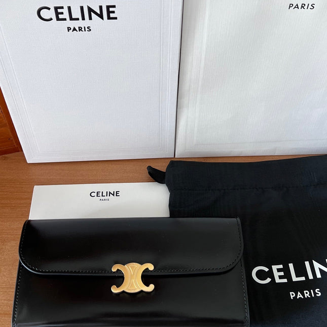 TRIOMPHE WALLET 19 IN BLACK CALFSKIN GOLD HARDWARE