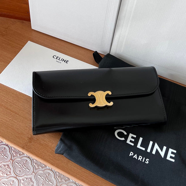 TRIOMPHE WALLET 19 IN BLACK CALFSKIN GOLD HARDWARE