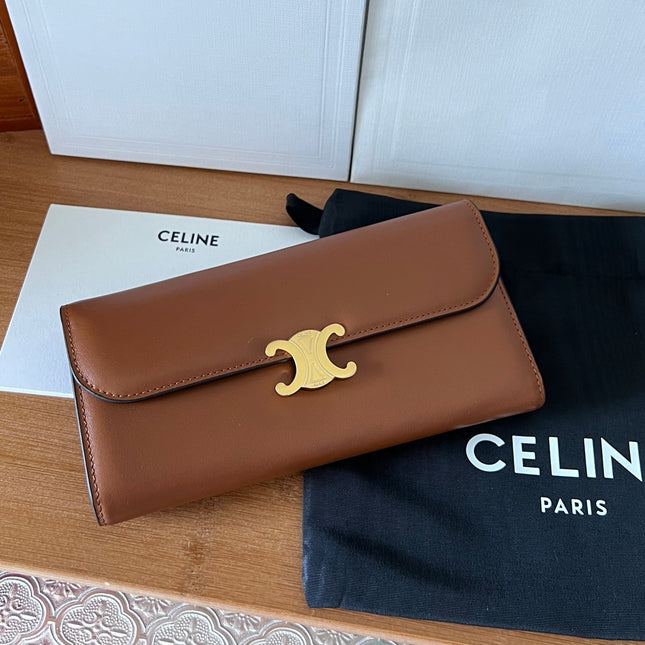 TRIOMPHE WALLET 19 IN BROWN CALFSKIN GOLD HARDWARE